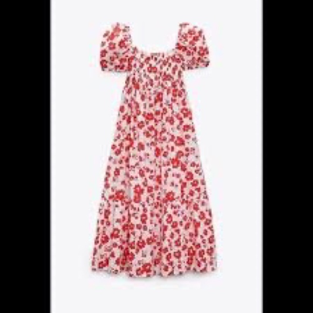 Zara Red and White Poppy midi dress